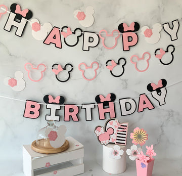 Pinfliers Minnie Mouse Theme Birthday Party Paper Happy Birthday Banner